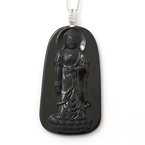 18k Rose Gold Burmese Black Jadeite Buddha Pendant
